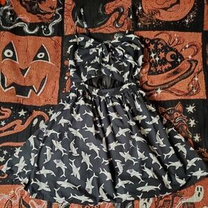 Black Shark Print Mini Dress With Tie Bust And Cut Out Bonne Chance Collections
